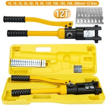 12 Ton Hydraulic Wire Crimper Crimping Battery Cable Lug Terminal 12 Die... - $101.99