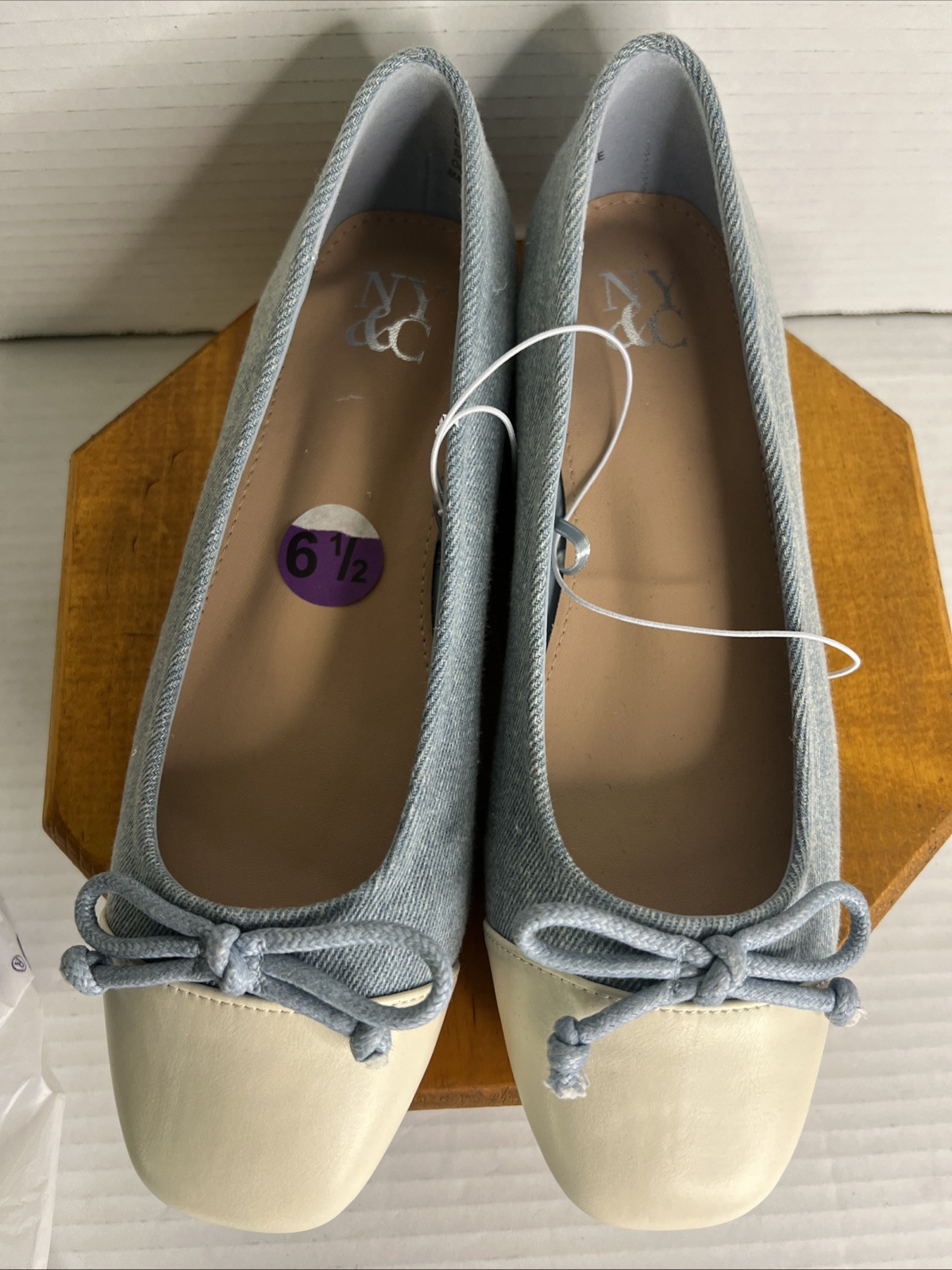 NY&amp;C ballerina flat shoes women denim with cream size 6.5 - $24.06
