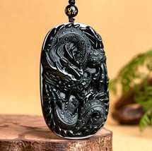 Craving Brave Dragon Genuine Burma Black Jadeite Pendant Necklace, Natural Grade - £70.97 GBP