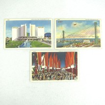 1933 Chicago Worlds Fair 3 Linen Postcards Chrysler Building Sky Ride Ave Flags - £10.38 GBP