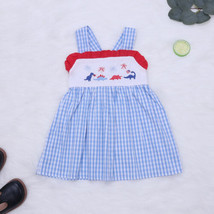 NEW Boutique 4th of July Dinosaur Girls Blue Gingham Dress - £8.69 GBP