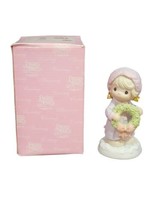 Precious Moments MERRY CHRIST-MISS Girl Holding Wreath Bell Figurine #104218 - $14.85