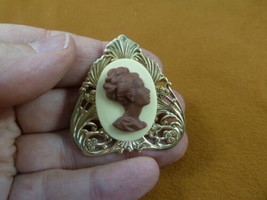 CA2-4 Rare African American LADY ivory + milk chocolate resin CAMEO Pin Pendant - $30.84
