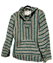 Baja Joe Mexican Pullover Hoodie Green/Grey Hippie Surf Poncho Sweatshir... - $23.44