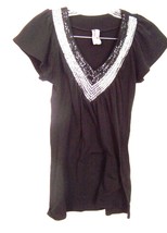 Sz XXS/XS - Voice Black Top w/Silver &amp; Black Sequin Neckline - $22.49