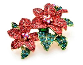 Designer flower brooch celebrity pin vintage look gold plated queen broa... - $25.66