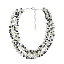 Captivating Fashion Black-White Pearls Crystals Silk Thread Bib Necklace - £20.54 GBP