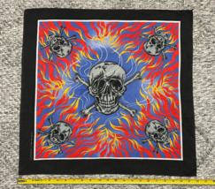 Skulls &amp; Snakes Bandana Black Red Biker Made in USA RN 16463 - Vintage 1... - $21.28