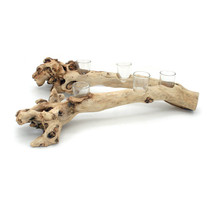 Natural Mulberry Branch Wooden Five Tealight Candle Holder Glass Cups - £46.60 GBP
