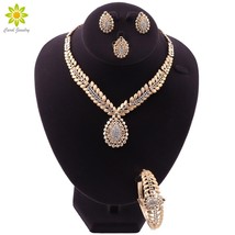 Gold color jewelry sets for women necklace earrings bracelet ring african wedding party thumb200