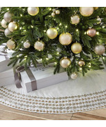 Sferra Lucido Christmas Tree Skirt Ivory Velvet Silver Diamond Embroider... - $180.00