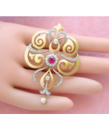 ANTIQUE ART NOUVEAU 1.90ctw DIAMOND RUBY 18K BIG COCKTAIL BROOCH or PEND... - $3,751.11