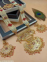 Indian Joharibazar Gold Plated Kundan Necklace Rani Haar Earrings Jewelry Set g - £23.89 GBP