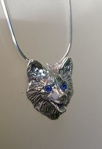 Corgi dog jewelry  sterling silver necklace stone eyes Zimmer design - $91.08