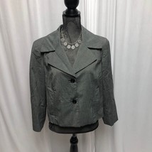 Jones Wear Blazer Womens 12 Petite Gray Black Jacket Stretch Lined Pockets - £15.39 GBP