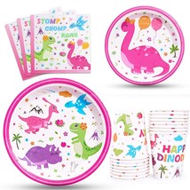 Dinosaur Party Tableware Set - Dino Party Supplies For Girls Paper Lun - £19.07 GBP