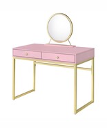 Coleen Vanity Desk w/Mirror &amp; Jewelry Tray, Pink &amp; Gold Finish - €255,11 EUR