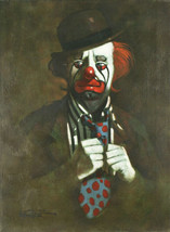 Clown w/ Polka Dot Tie by Chuck Oberstein Signed Oil on Canvas 24&quot;x18&quot; - £613.06 GBP