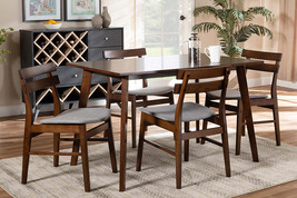 An item in the Antiques category: Sofia Light Gray Fabric Upholstered and Walnut Brown 5-Piece Dining Set