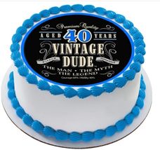 Vintage Dude 40th Birthday Edible Cake Topper Frosting Sheet Icing Paper Cake De - £13.23 GBP