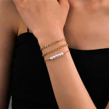 Pearl &amp; 18K Gold-Plated Chain Bracelet Set - £11.18 GBP