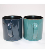 GIBSON HOME EX- Large Coffee Mugs Set of 2 Tea Cups Dark Blue Green &amp; Te... - $20.50