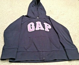 Girl's GAP Kids Navy Zip Up Hoodie With Lavender Sparkle Logo (6-7) - £11.18 GBP