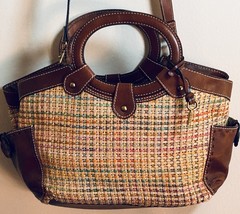 Vintage Y2K Fossil Purse Multicolored Woven Straw w/ Leather Accent Tote... - $40.59