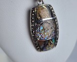 Vintage Sterling Silver Abalone Sectioned Pendant Necklace, w/ 29&quot; box c... - $34.64