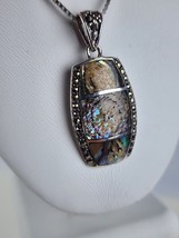 Vintage Sterling Silver Abalone Sectioned Pendant Necklace, w/ 29&quot; box c... - £27.17 GBP