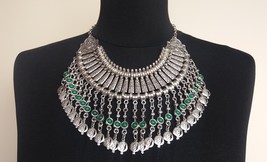 Half Moon Pomegranate Drop Coin Statement Necklace, Armenian Necklace - £48.55 GBP