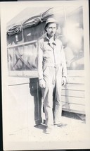 Vintage Soldier Standing In Front Of Quarters Snapshot WWII 1940s - £7.18 GBP