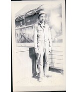 Vintage Soldier Standing In Front Of Quarters Snapshot WWII 1940s - $12.19 CAD