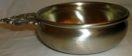 Vintage Early American By Web Round Pewter Porridge Bowl Filigree Handle - £9.38 GBP