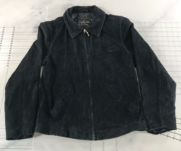 Atelier Nubuck Leather Jacket Womens Petite Medium Navy Blue Zipper Front - £29.16 GBP