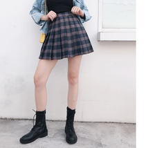 Women Short RED Plaid Skirt Outfit High Waisted Full Pleated Plaid Tennis Skirts image 4