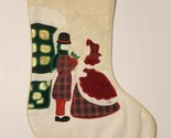 Vintage Christmas Stocking w/ Victorian Couple Man &amp; Woman Applique Casi... - $15.83