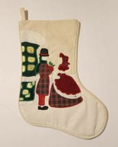 Vintage Christmas Stocking w/ Victorian Couple Man &amp; Woman Applique Casita Craft - £12.39 GBP