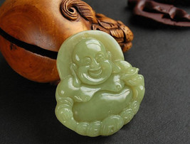 Free shipping -  Tibetan Buddhism Yellow  jade jadeite luck Laughing Buddha char - £21.44 GBP