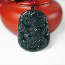 Free Shipping -  Natural black green jade carved Dragon charm jade pendant - £20.45 GBP