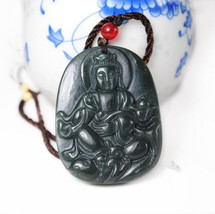 Free shipping - Tibetan Buddhism jade Kwan Yin Buddha  Natural dark green jade   - £18.87 GBP