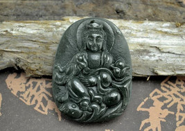 Free shipping - Tibetan Buddhism jade Kwan Yin Buddha  Natural dark green jade   - £19.23 GBP
