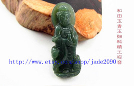 Free shipping - Tibetan Buddhism jade Kwan Yin Buddha  Natural green jade  charm - £21.65 GBP