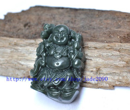 FREE SHIPPING - happy buddha Natural black  jade  buddha charm pendant - $24.00