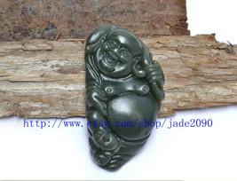 FREE SHIPPING - Natural black  jade  buddha charm pendant - £19.14 GBP