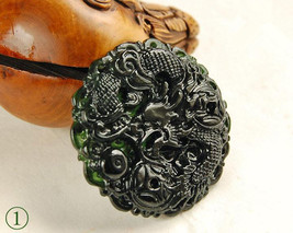 Free Shipping - Real Natural black Green jade craved Royal dragon jade pendant - £18.42 GBP