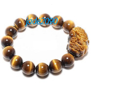 Free shipping - good luck Natural tiger eye stone carved PI Yao charm Bracelet - - £20.77 GBP