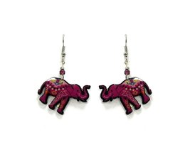 Tribal Pattern Elephant Animal Graphic Dangle Earrings - Womens Fashion Handmade - $17.81