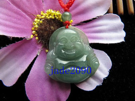 Free Shipping - GOOD luck Amulet Natural DARK green Laughing Buddha Jade... - $15.99