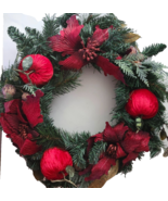 Christmas 19&quot; Wreath Apples poinsettia Glitter - $684.98 MXN